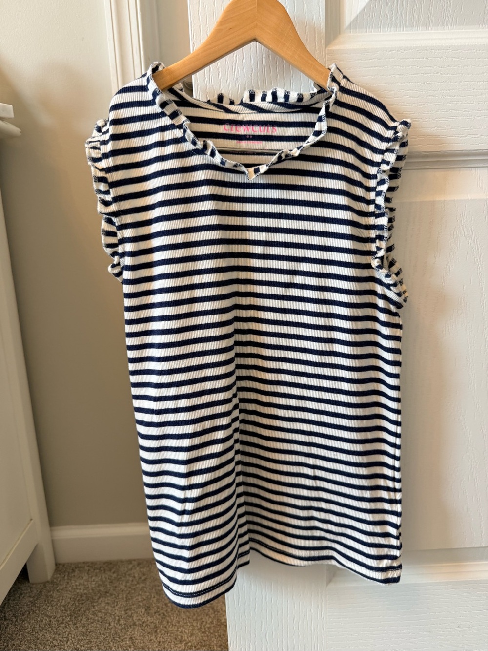 Crewcuts Navy & White Striped Ruffle Tank Top